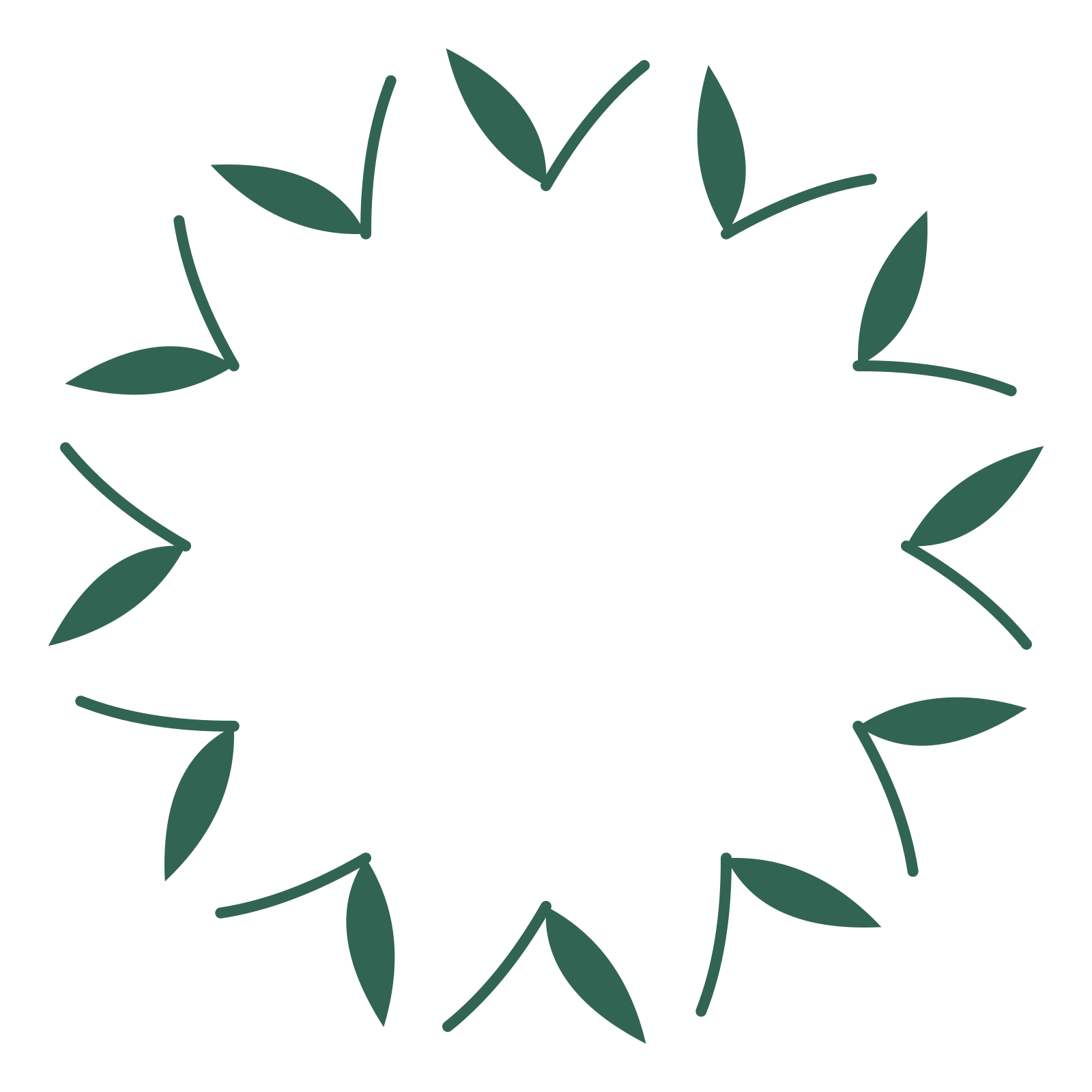 A full willow wreath made from 12 leafy motifs around an empty centre.