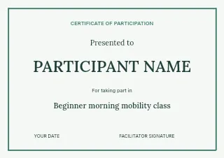 Beginner morning mobility class certificate template · Structured certificates