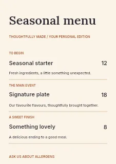 Lantern trail menu template · Structured menus