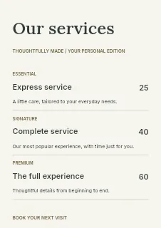 Interiors price list template · Structured price-lists