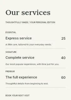 Interiors price list template · Structured price-lists