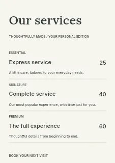 Interiors price list template · Structured price-lists