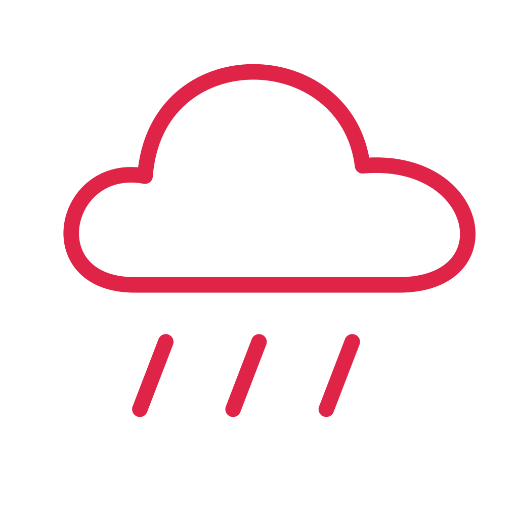 A low rounded rain cloud sits above three diagonal drops.