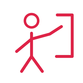 A simple faceless line figure is shown presenting, with a circular head and clearly separated limbs.