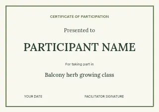 Balcony herb growing class certificate template · Structured certificates