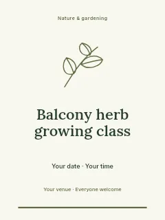 Balcony herb growing class invitation template · Botanical invitation