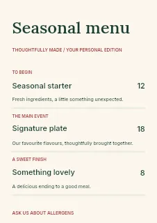 Mistletoe Christmas greeting menu template · Structured menus