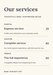 Workshops price list template · Structured price-lists
