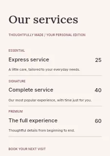 Workshops price list template · Structured price-lists