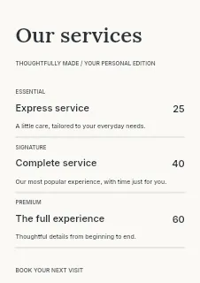 Workshops price list template · Structured price-lists