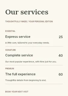 Intimate wedding dinner price list template · Structured price-lists