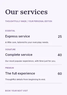 Sound studio price list template · Structured price-lists