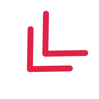 A chevron arrow points down left with open space around its edges.