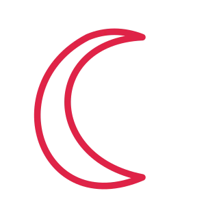 A curved crescent moon has pointed tips and a broad rounded outer edge.