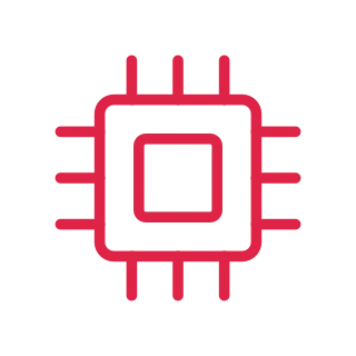 A square chip has a smaller central core and twelve connector pins.