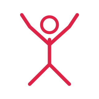 A simple faceless line figure is shown stretching, with a circular head and clearly separated limbs.