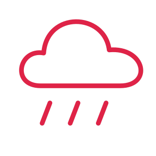 A low rounded rain cloud sits above three diagonal drops.