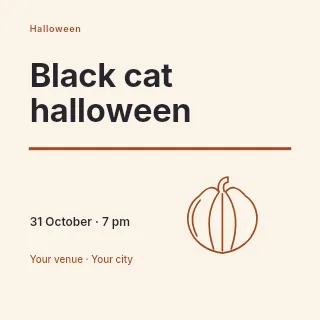 Black cat Halloween social media post template · Typography & ornament