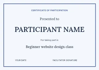 Beginner website design class certificate template · Structured certificates