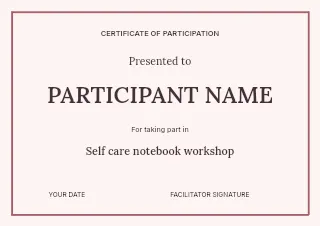 Self care notebook workshop certificate template · Structured certificates