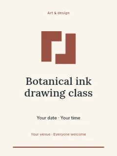 Botanical ink drawing class invitation template · Botanical invitation