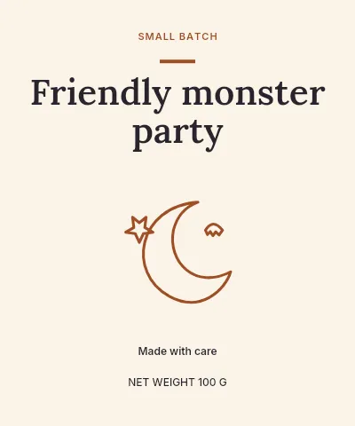 Friendly monster party label template · Artisan label