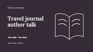 Travel journal author talk presentation cover template · Horizontal photo dialogue