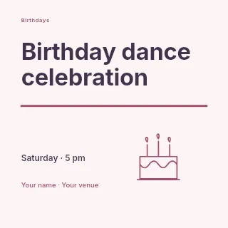 Birthday dance celebration social media post template · Typography & ornament