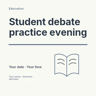 Student debate practice evening social media post template · Typography & ornament