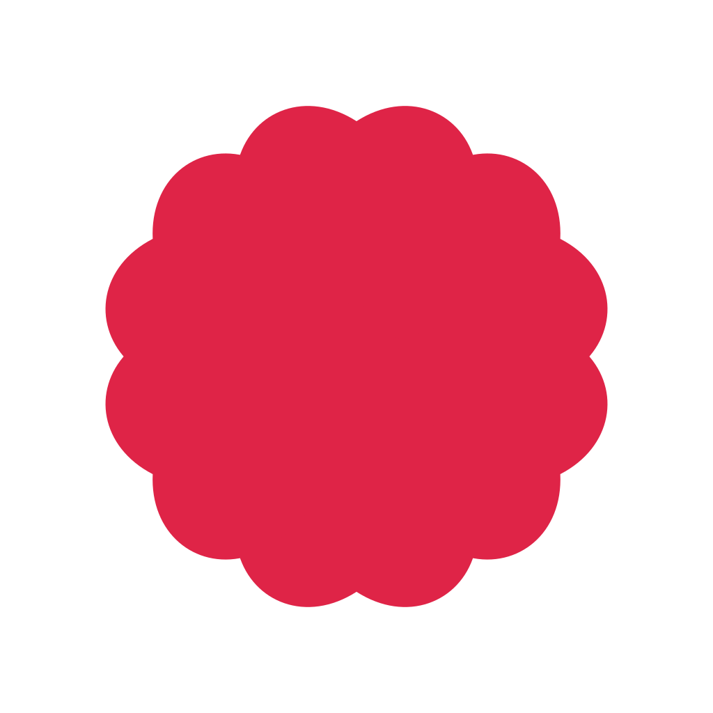 A radial flower has 6 rounded petals arranged around a circular centre.