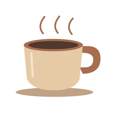 Coffee cup study in a balanced, multicolour illustration with a transparent background.