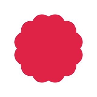 A radial flower has 6 rounded petals arranged around a circular centre.