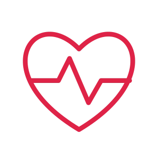 A heart outline contains a short zigzag pulse line.