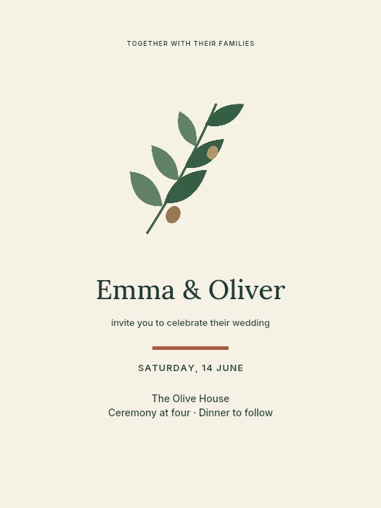 Olive garden invitation template · Wedding invitation