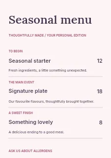 Garden birthday picnic menu template · Structured menus