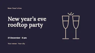 New Year’s Eve rooftop party presentation cover template · Horizontal photo dialogue