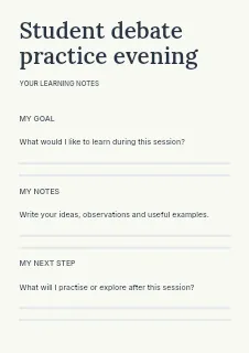 Student debate practice evening worksheet template · Structured worksheets