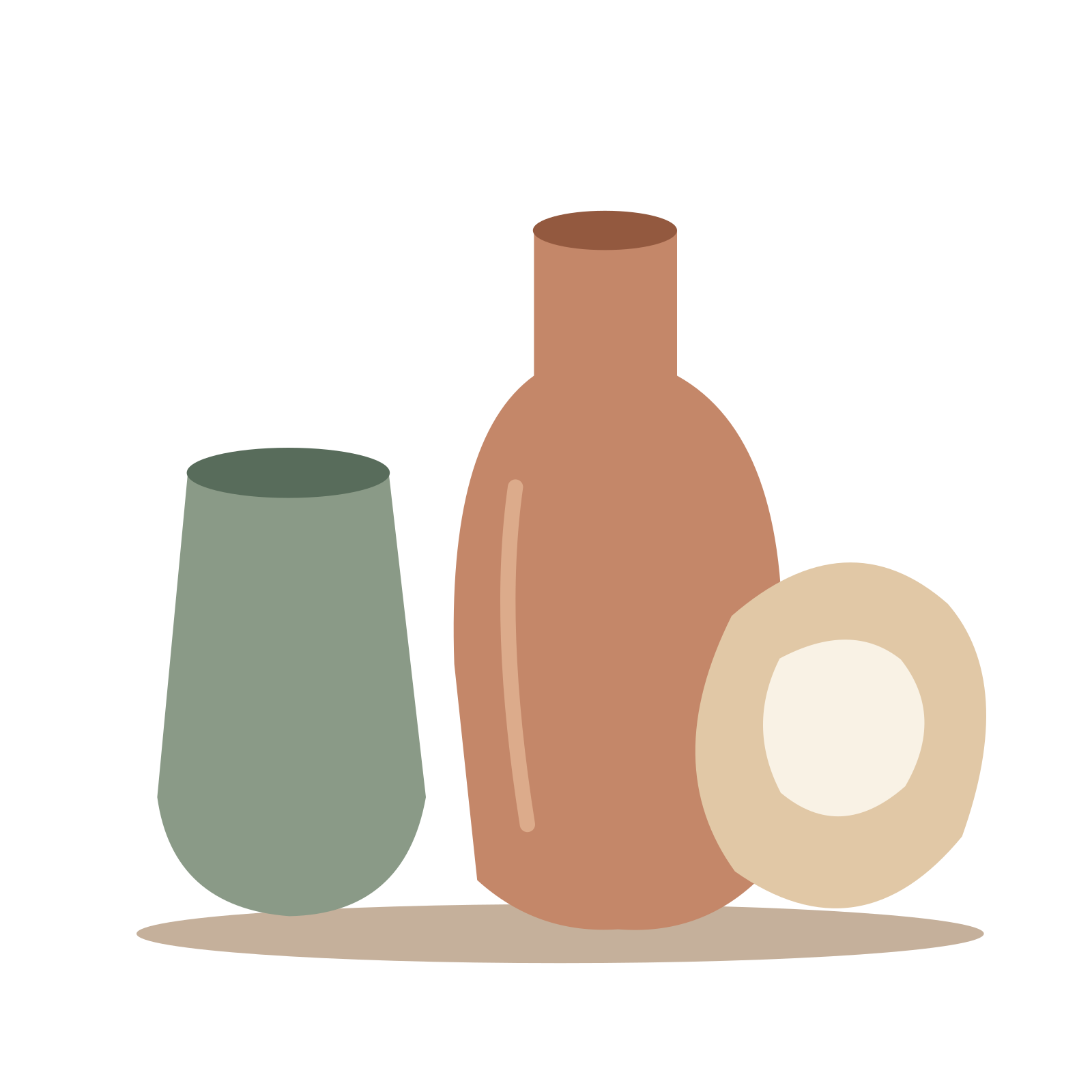 Ceramic forms study in a balanced, multicolour illustration with a transparent background.
