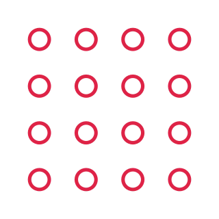 A 4 by 4 arrangement of circle grid marks leaves transparent space between the motifs.