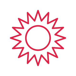 A double radial badge has 16 evenly spaced outward points and an inner circular ring.