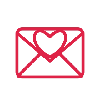 A heart sits inside the flap lines of a wide envelope.