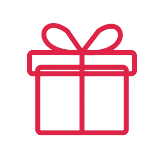A square gift box is crossed by a ribbon and topped with two bow loops.