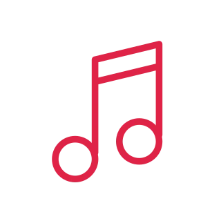 An outlined pair of musical notes joined by a sloping beam.