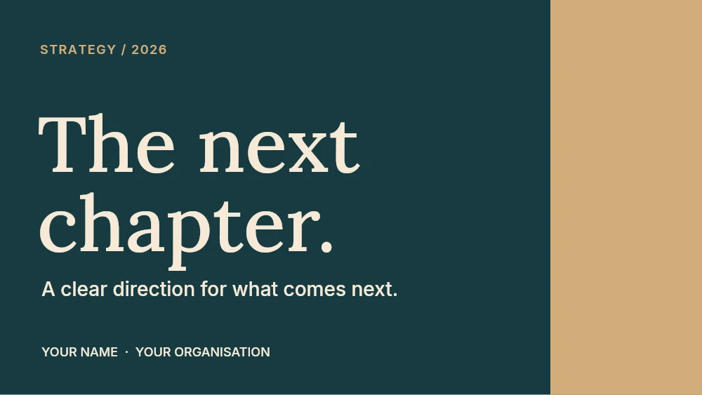 The next chapter presentation cover template · Strategy presentation cover