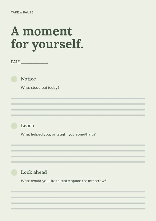 Daily reflection worksheet template