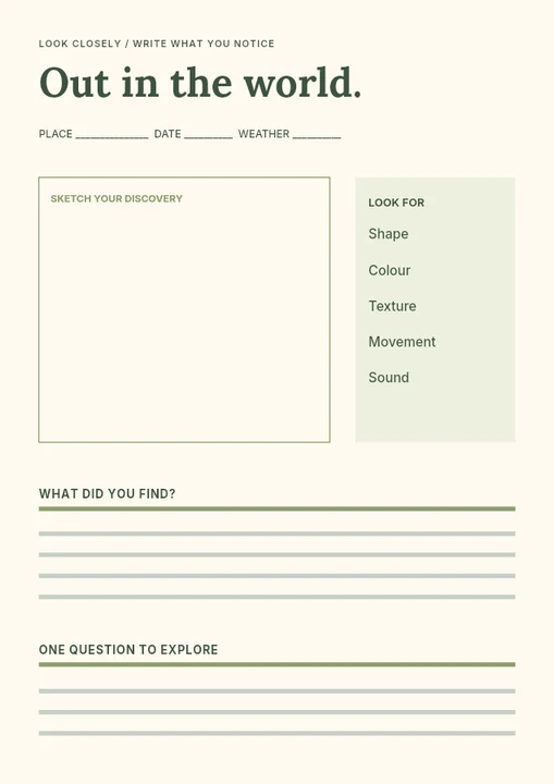 Nature field notes worksheet template