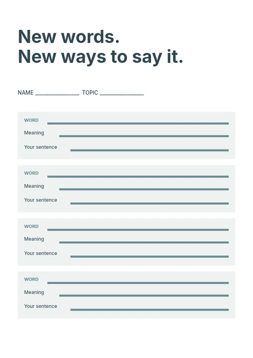 Vocabulary builder worksheet template