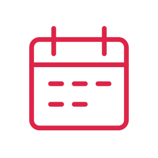 An outlined calendar has two binder tabs and five short date marks.