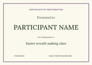 Easter wreath making class certificate template · Structured certificates