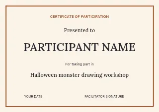 Halloween monster drawing workshop certificate template · Structured certificates